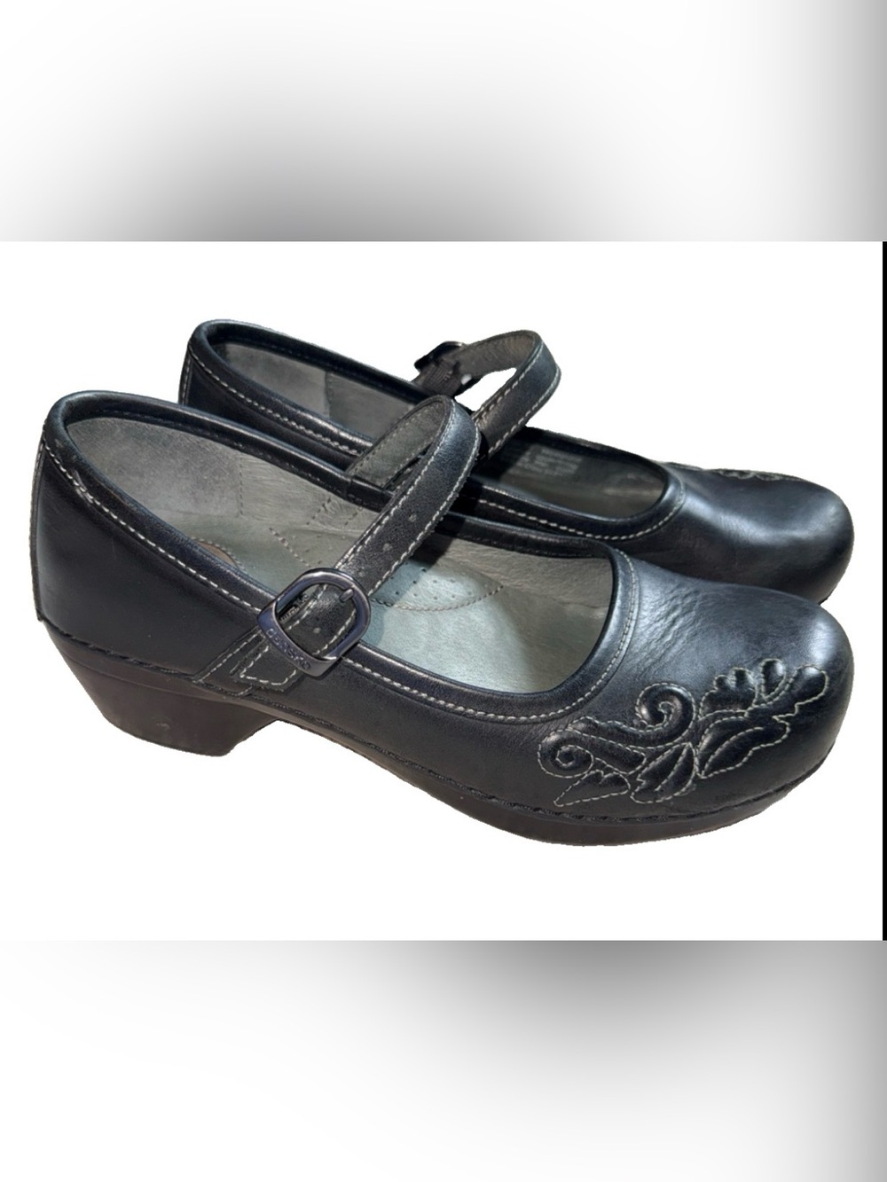 Black Mary Jane Strap Shoes with Decorative Stitching dansko size 38